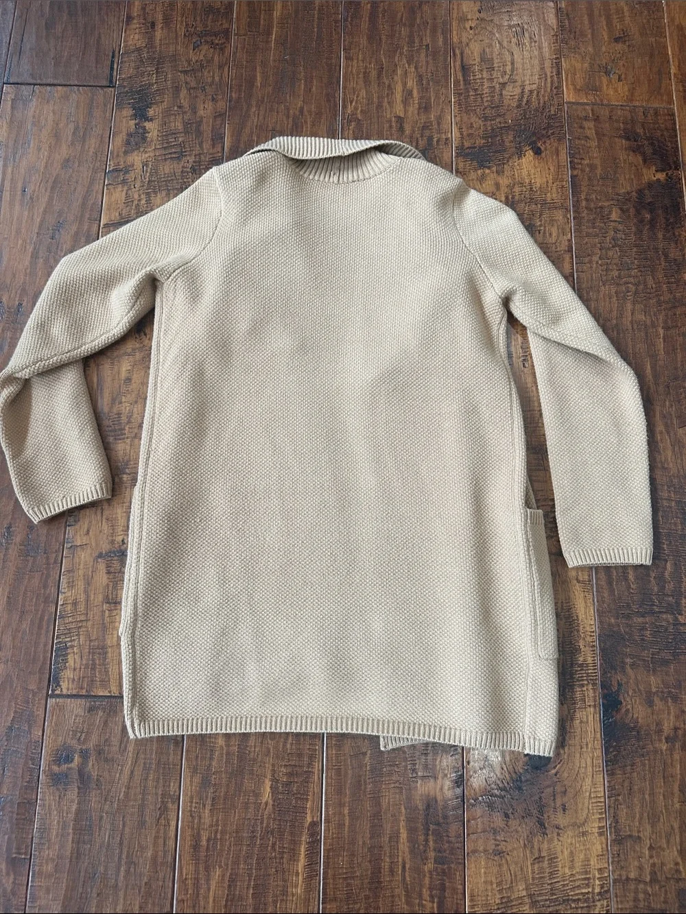Ann Taylor Khaki Open-Front Ribbed Shawl Collar Long Cardigan